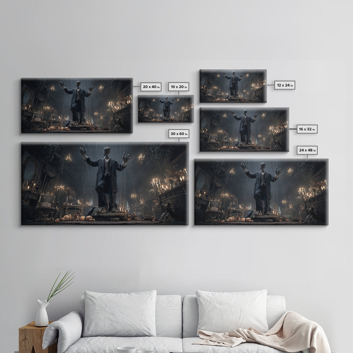 The Marionette Master, Wide Panoramic Art, Macabre Wall Art, Framed Canvas Print, Halloween Wall Decor, Gothic Home Decor, Spooky Wall Decor