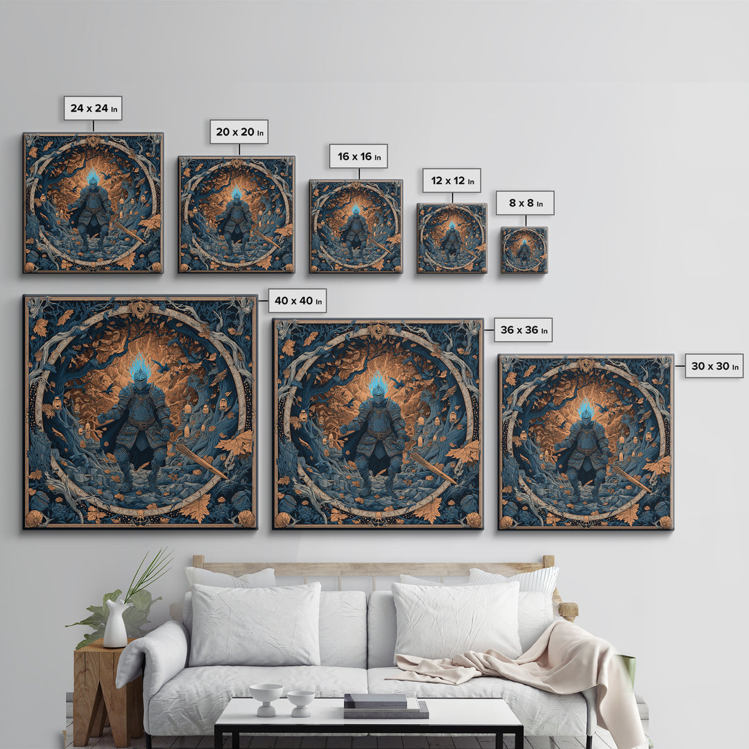The Spectral Knight, Square Wall Art, Haunted Gothic Art, Framed Canvas Print, Halloween Wall Decor, Gothic Home Decor