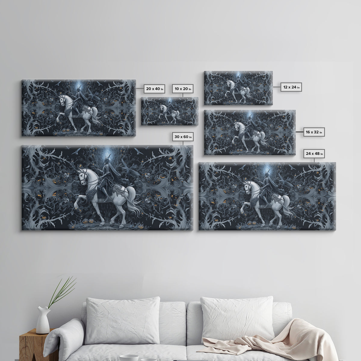 The Spectral Knight, Wide Panoramic Art, Spooky Home Decor, Canvas Print, Halloween Wall Decor, Gothic Home Decor, Spooky Wall Decor