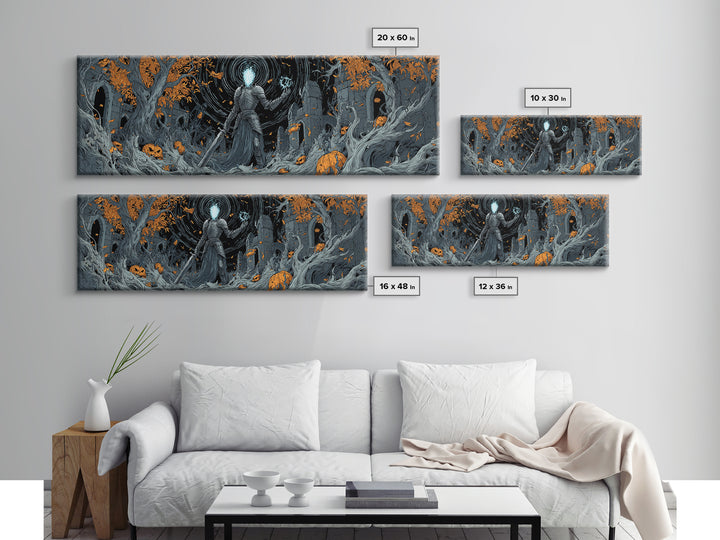 The Spectral Knight, Extra Wide Wall Art, Spooky Home Decor, Canvas Print, Halloween Wall Decor, Gothic Home Decor, Spooky Wall Decor