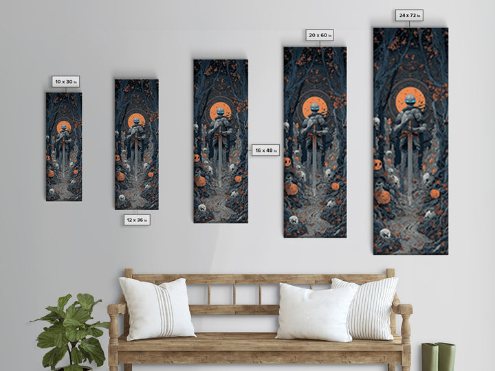 The Spectral Knight, Tall Narrow Wall Art, Haunted Gothic Art, Framed Canvas Print, Halloween Wall Decor, Gothic Home Decor