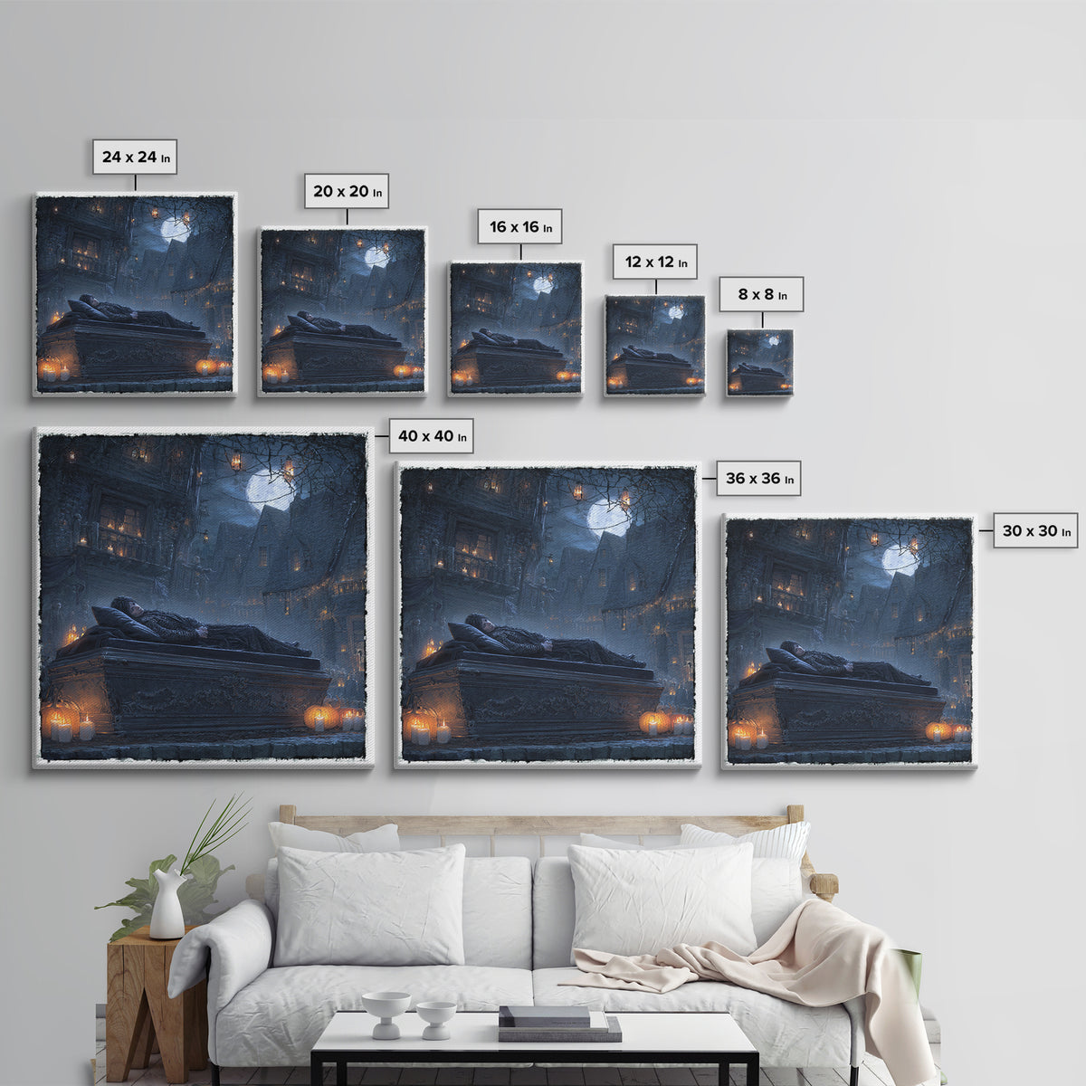 The Coffin Sleeper, Square Wall Art, Dark Halloween Decor, Canvas Print, Halloween Wall Decor, Gothic Home Decor, Seasonal Home Decor