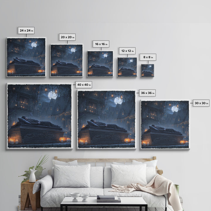 The Coffin Sleeper, Square Wall Art, Dark Halloween Decor, Canvas Print, Halloween Wall Decor, Gothic Home Decor, Seasonal Home Decor