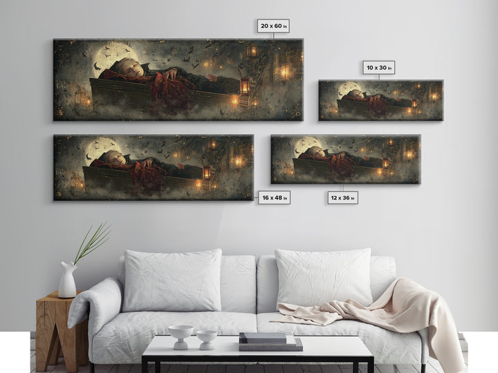 The Coffin Sleeper, Extra Wide Wall Art, Gothic Horror Wall Art, Framed Canvas Print, Halloween Wall Decor, Gothic Home Decor
