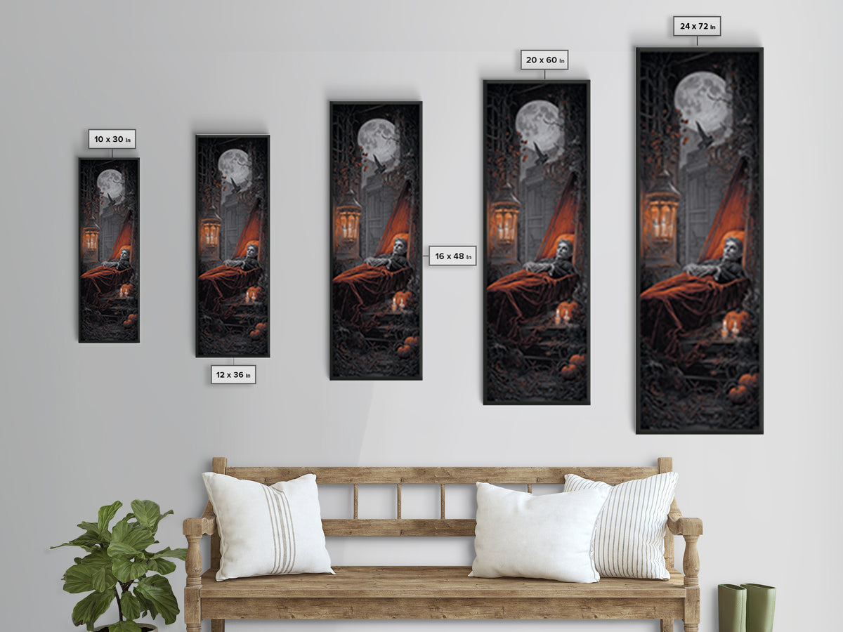 The Coffin Sleeper, Tall Narrow Wall Art, Spooky Home Decor, Canvas Print, Halloween Wall Decor, Gothic Home Decor, Spooky Wall Decor