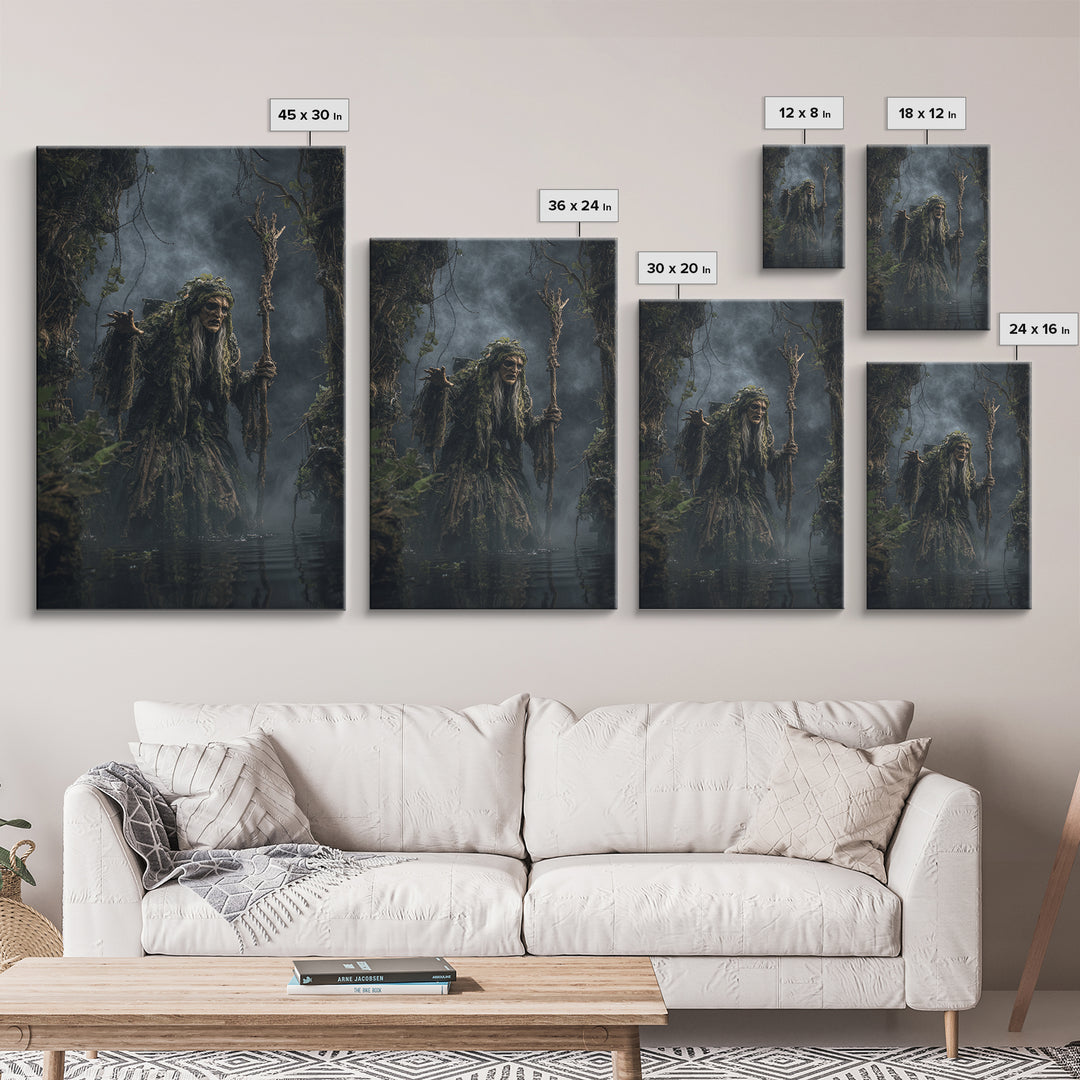 The Swamp Witch, Vertical Wall Art, Dark Halloween Decor, Canvas Print, Halloween Wall Decor, Gothic Home Decor, Seasonal Home Decor
