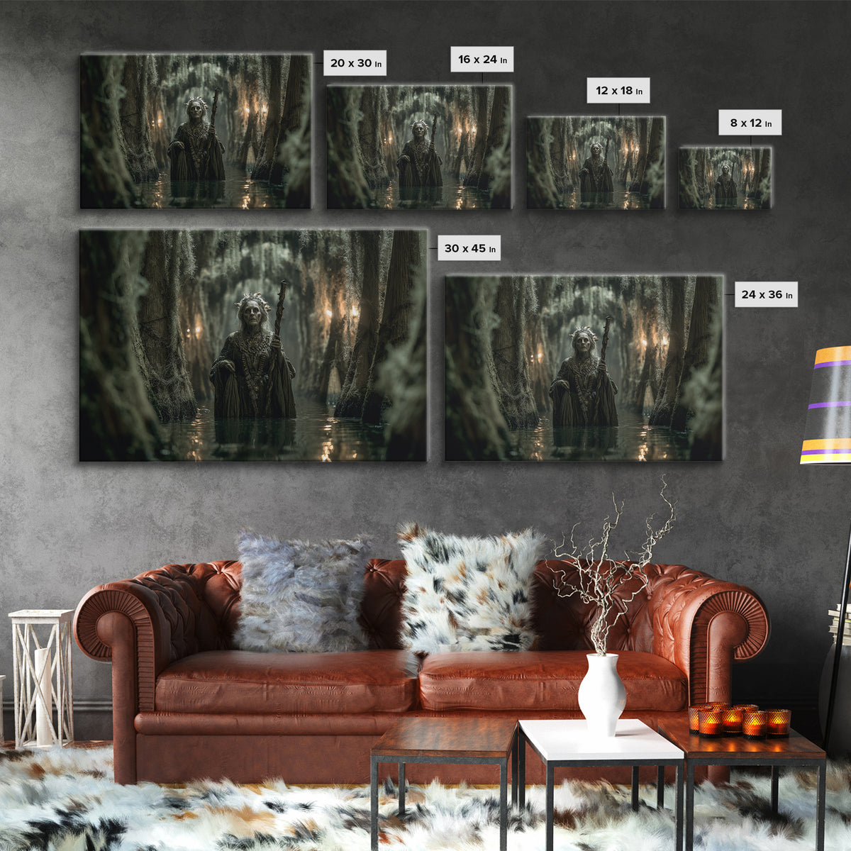 The Swamp Witch, Landscape Wall Art, Gothic Horror Wall Art, Framed Canvas Print, Halloween Wall Decor, Gothic Home Decor