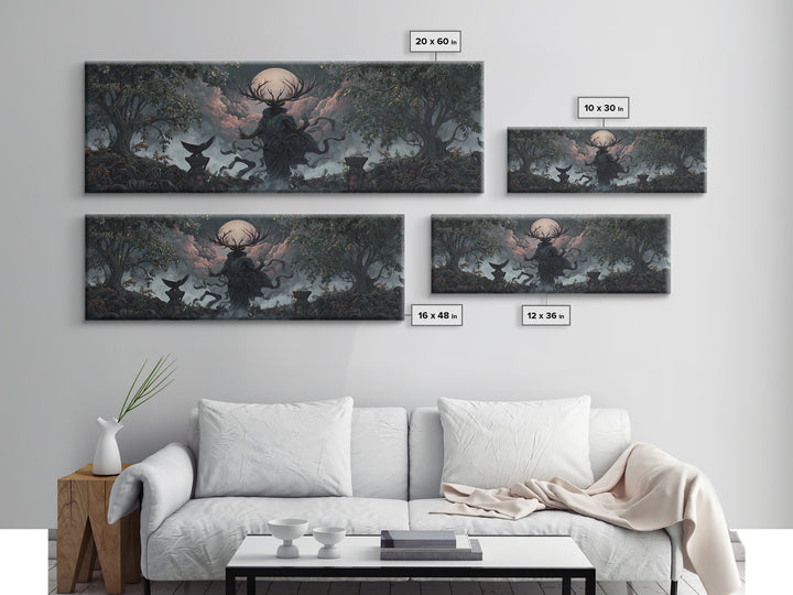 The Antlered Forest Spirit, Extra Wide Wall Art, Dark Fantasy Wall Art, Canvas Print, Halloween Wall Decor, Gothic Home Decor