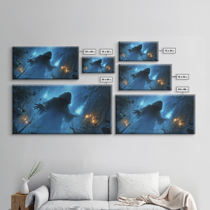 The Will-O'-The-Wisp Shepherd, Wide Panoramic Art, Gothic Horror Wall Art, Framed Canvas Print, Halloween Wall Decor, Gothic Home Decor
