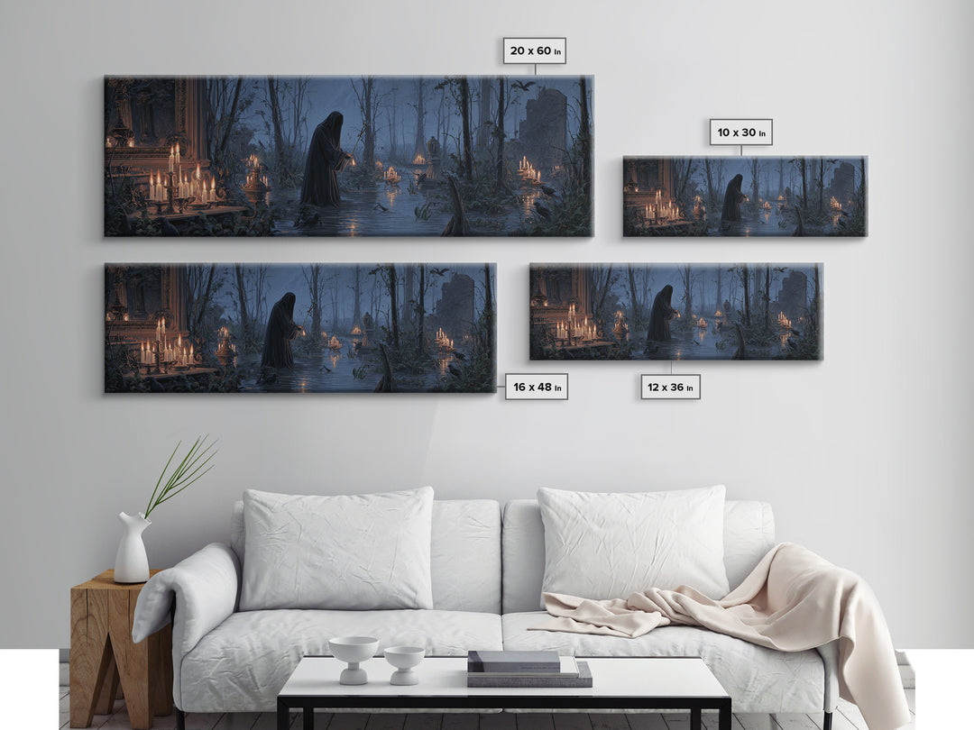 The Will-O'-The-Wisp Shepherd, Extra Wide Wall Art, Spooky Home Decor, Canvas Print, Halloween Wall Decor, Gothic Home Decor