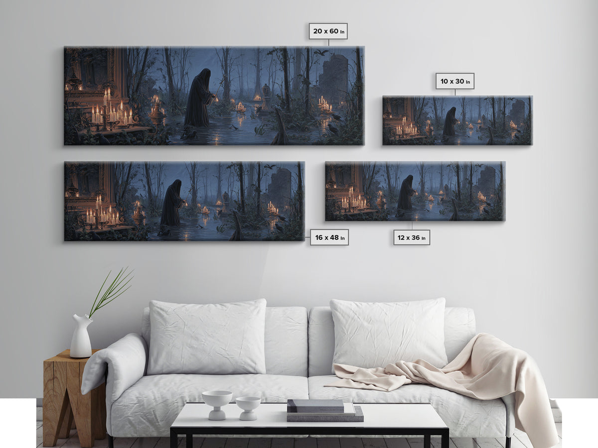 The Will-O'-The-Wisp Shepherd, Extra Wide Wall Art, Spooky Home Decor, Canvas Print, Halloween Wall Decor, Gothic Home Decor