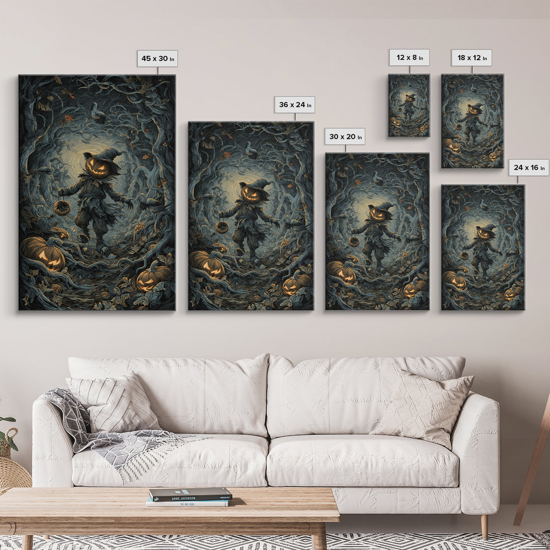The Pumpkin Patch Goblin, Vertical Wall Art, Macabre Wall Art, Framed Canvas Print, Halloween Wall Decor, Gothic Home Decor