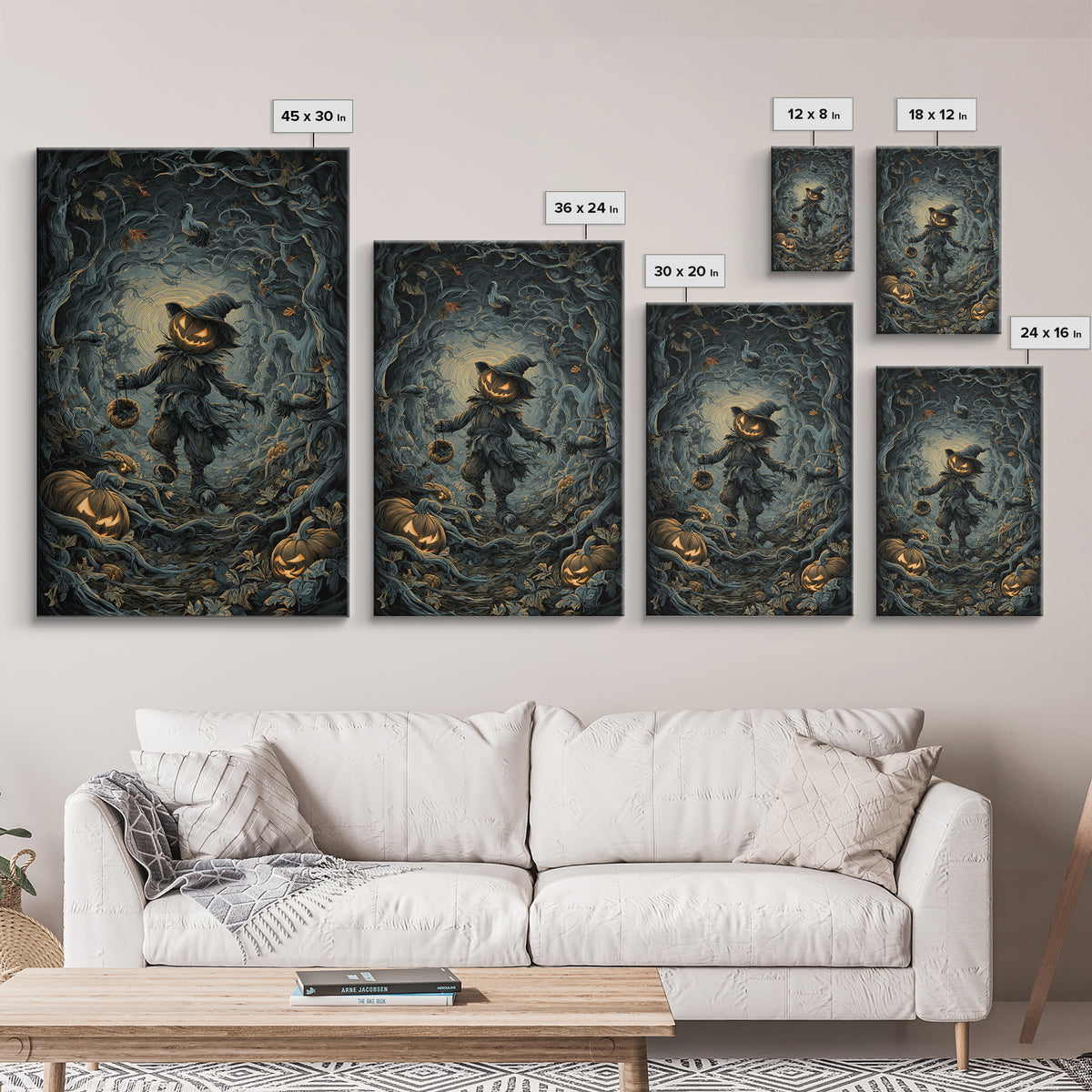 The Pumpkin Patch Goblin, Vertical Wall Art, Macabre Wall Art, Framed Canvas Print, Halloween Wall Decor, Gothic Home Decor