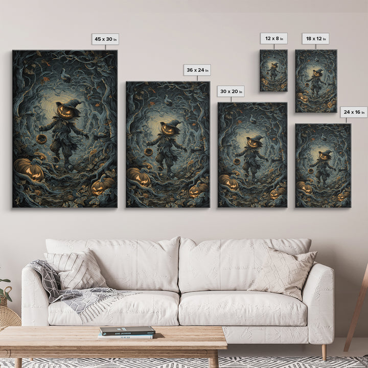 The Pumpkin Patch Goblin, Vertical Wall Art, Macabre Wall Art, Framed Canvas Print, Halloween Wall Decor, Gothic Home Decor