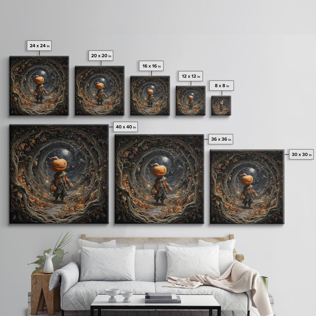 The Pumpkin Patch Goblin, Square Wall Art, Haunted Gothic Art, Framed Canvas Print, Halloween Wall Decor, Gothic Home Decor