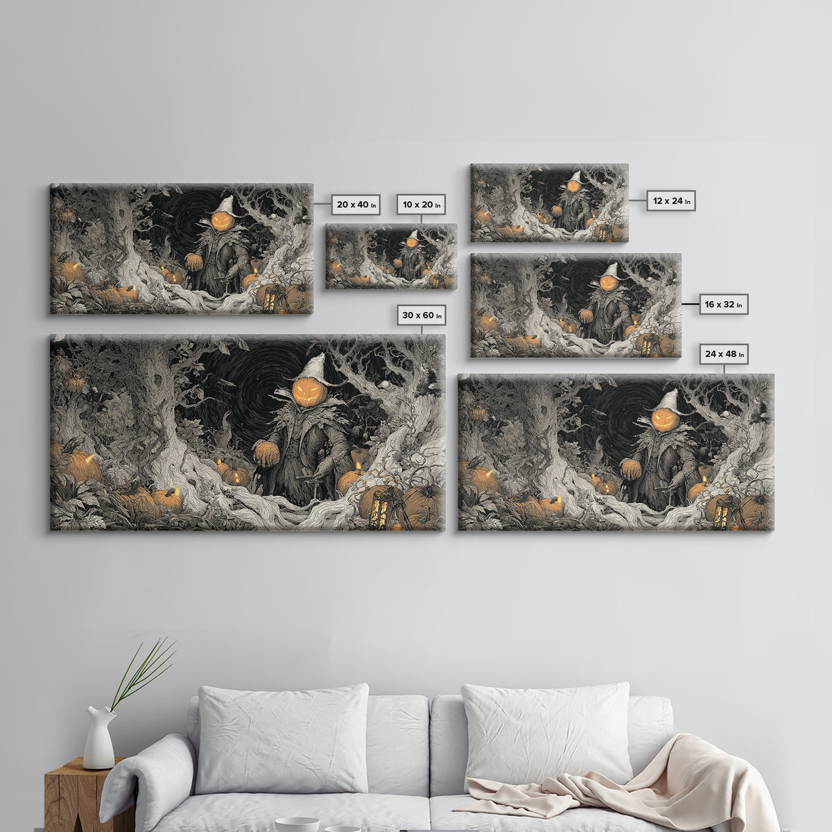 The Pumpkin Patch Goblin, Wide Panoramic Art, Spooky Home Decor, Canvas Print, Halloween Wall Decor, Gothic Home Decor, Spooky Wall Decor