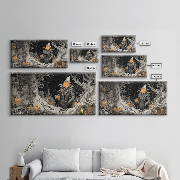 The Pumpkin Patch Goblin, Wide Panoramic Art, Spooky Home Decor, Canvas Print, Halloween Wall Decor, Gothic Home Decor, Spooky Wall Decor