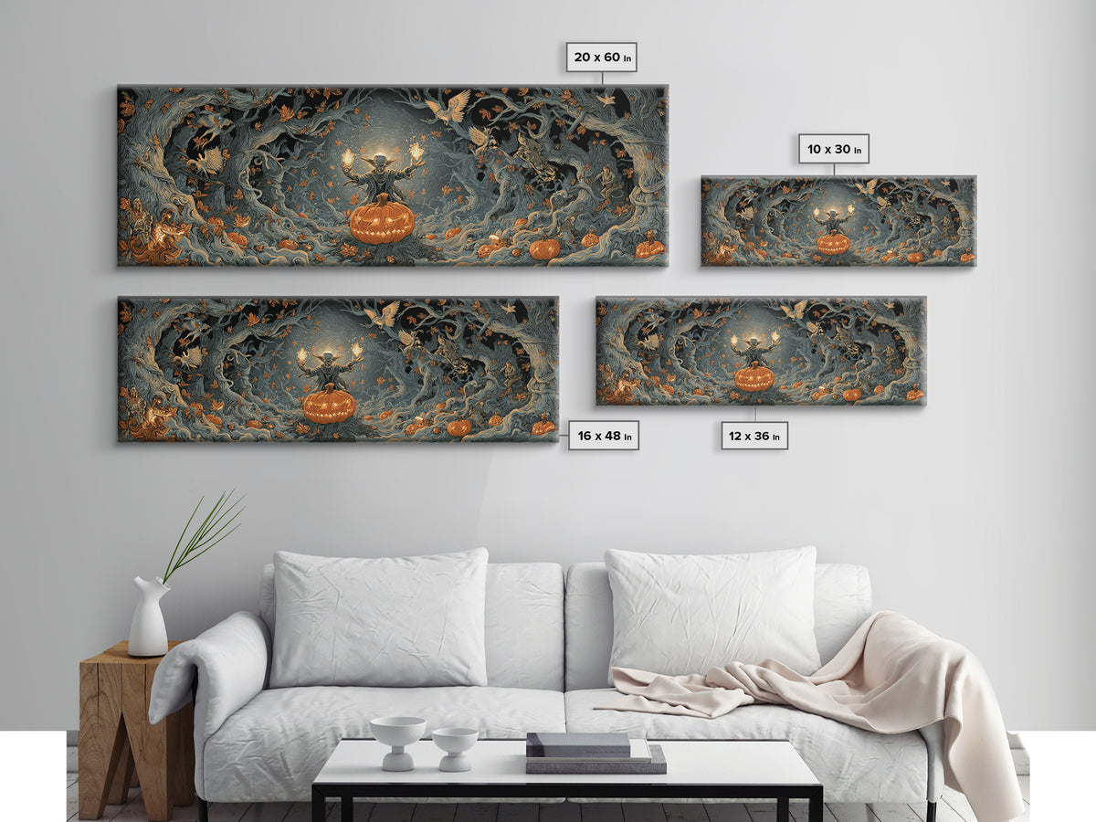 The Pumpkin Patch Goblin, Extra Wide Wall Art, Gothic Horror Wall Art, Framed Canvas Print, Halloween Wall Decor, Gothic Home Decor