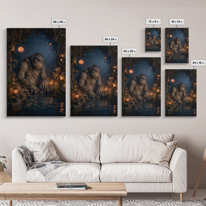 The Bridge Troll At Midnight, Vertical Wall Art, Dark Halloween Decor, Canvas Print, Halloween Wall Decor, Gothic Home Decor