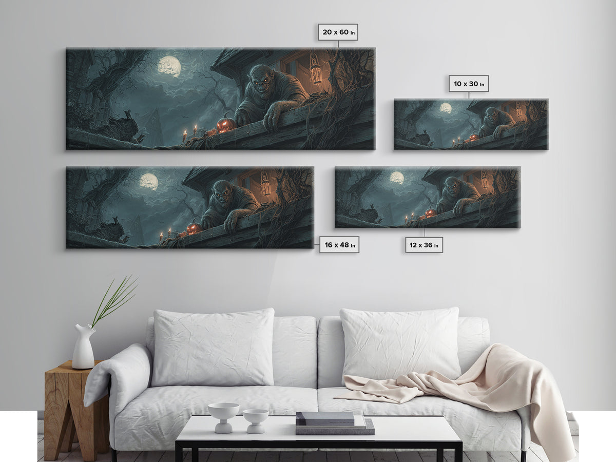 The Bridge Troll At Midnight, Extra Wide Wall Art, Dark Fantasy Wall Art, Canvas Print, Halloween Wall Decor, Gothic Home Decor