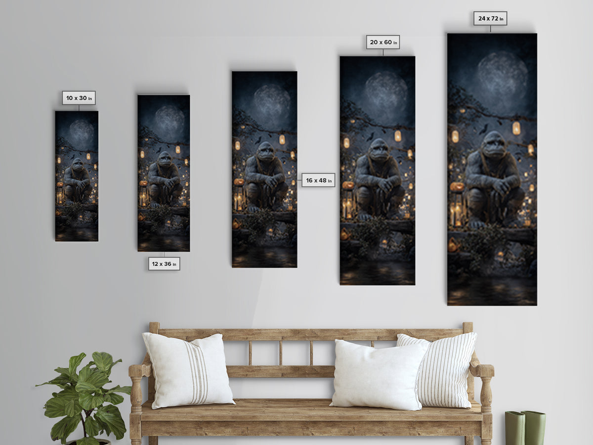 The Bridge Troll At Midnight, Tall Narrow Wall Art, Macabre Wall Art, Framed Canvas Print, Halloween Wall Decor, Gothic Home Decor