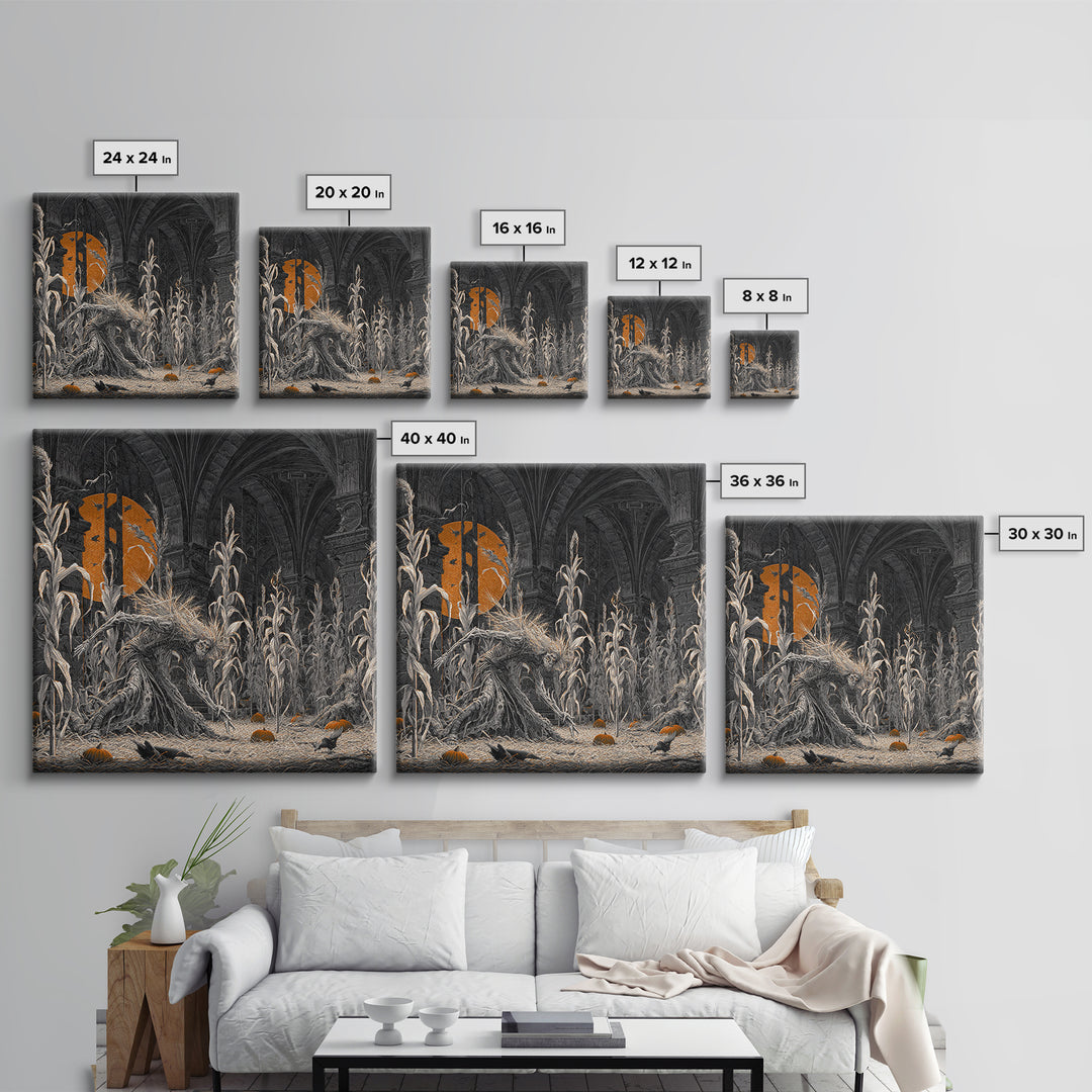 The Cornfield Crawler, Square Wall Art, Gothic Horror Wall Art, Framed Canvas Print, Halloween Wall Decor, Gothic Home Decor