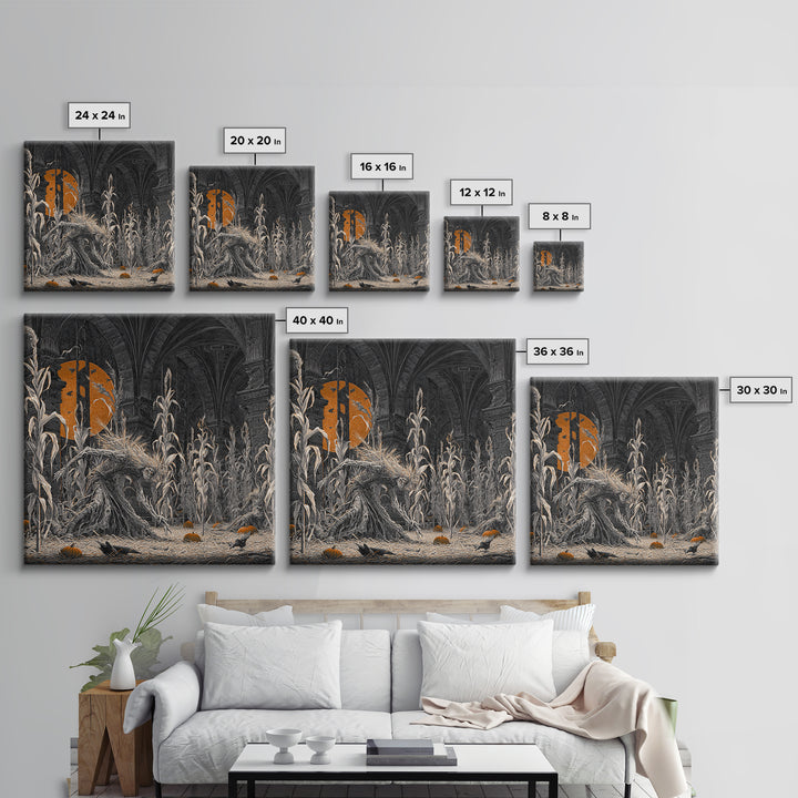 The Cornfield Crawler, Square Wall Art, Gothic Horror Wall Art, Framed Canvas Print, Halloween Wall Decor, Gothic Home Decor