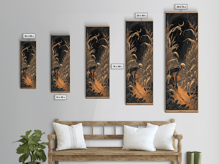 The Cornfield Crawler, Tall Narrow Wall Art, Macabre Wall Art, Framed Canvas Print, Halloween Wall Decor, Gothic Home Decor