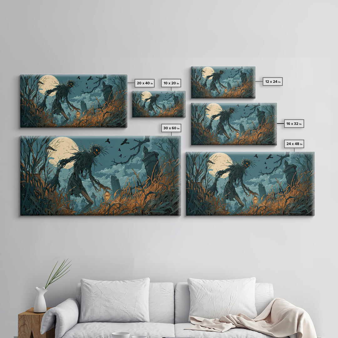 The Harvest Demon, Wide Panoramic Art, Dark Halloween Decor, Canvas Print, Halloween Wall Decor, Gothic Home Decor, Macabre Wall Art