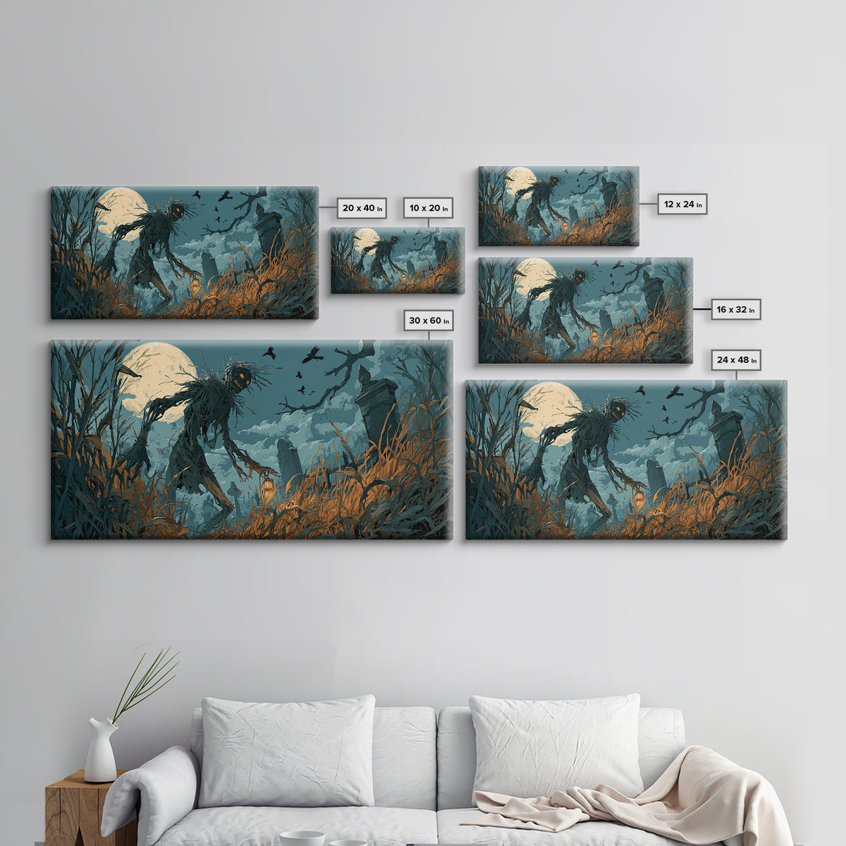 The Harvest Demon, Wide Panoramic Art, Dark Halloween Decor, Canvas Print, Halloween Wall Decor, Gothic Home Decor, Macabre Wall Art