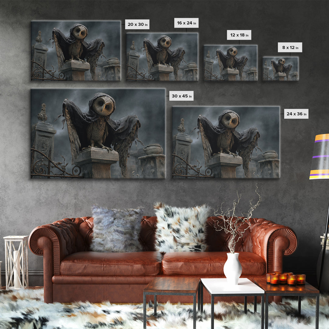 The Owl-Faced Omen, Landscape Wall Art, Dark Halloween Decor, Canvas Print, Halloween Wall Decor, Gothic Home Decor, Spooky Wall Decor