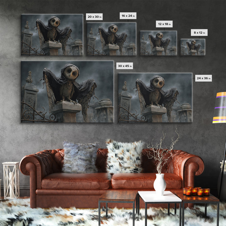 The Owl-Faced Omen, Landscape Wall Art, Dark Halloween Decor, Canvas Print, Halloween Wall Decor, Gothic Home Decor, Spooky Wall Decor