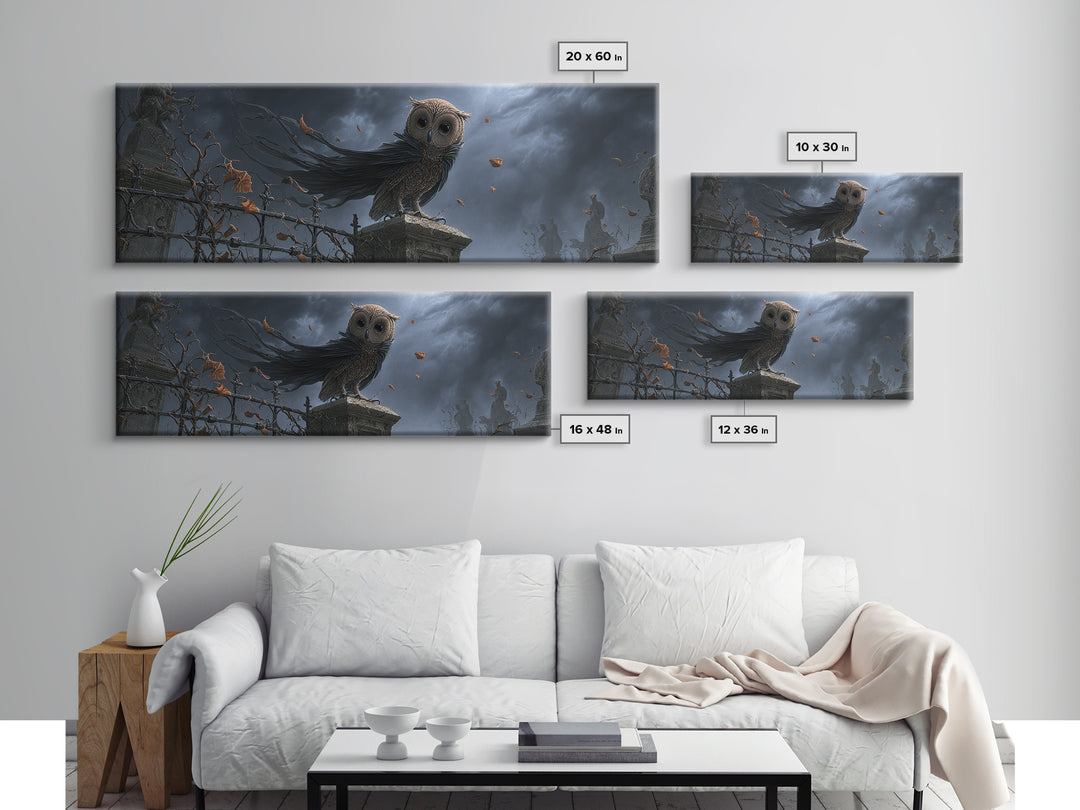 The Owl-Faced Omen, Extra Wide Wall Art, Dark Fantasy Wall Art, Canvas Print, Halloween Wall Decor, Gothic Home Decor, Spooky Wall Decor