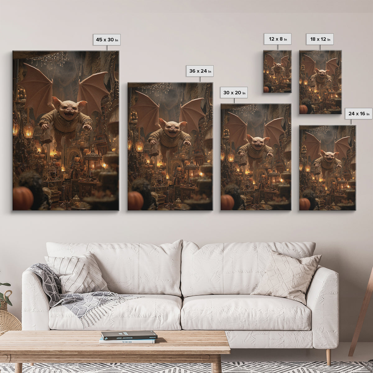 The Bat-Winged Imp, Vertical Wall Art, Macabre Wall Art, Framed Canvas Print, Halloween Wall Decor, Gothic Home Decor, Spooky Wall Decor
