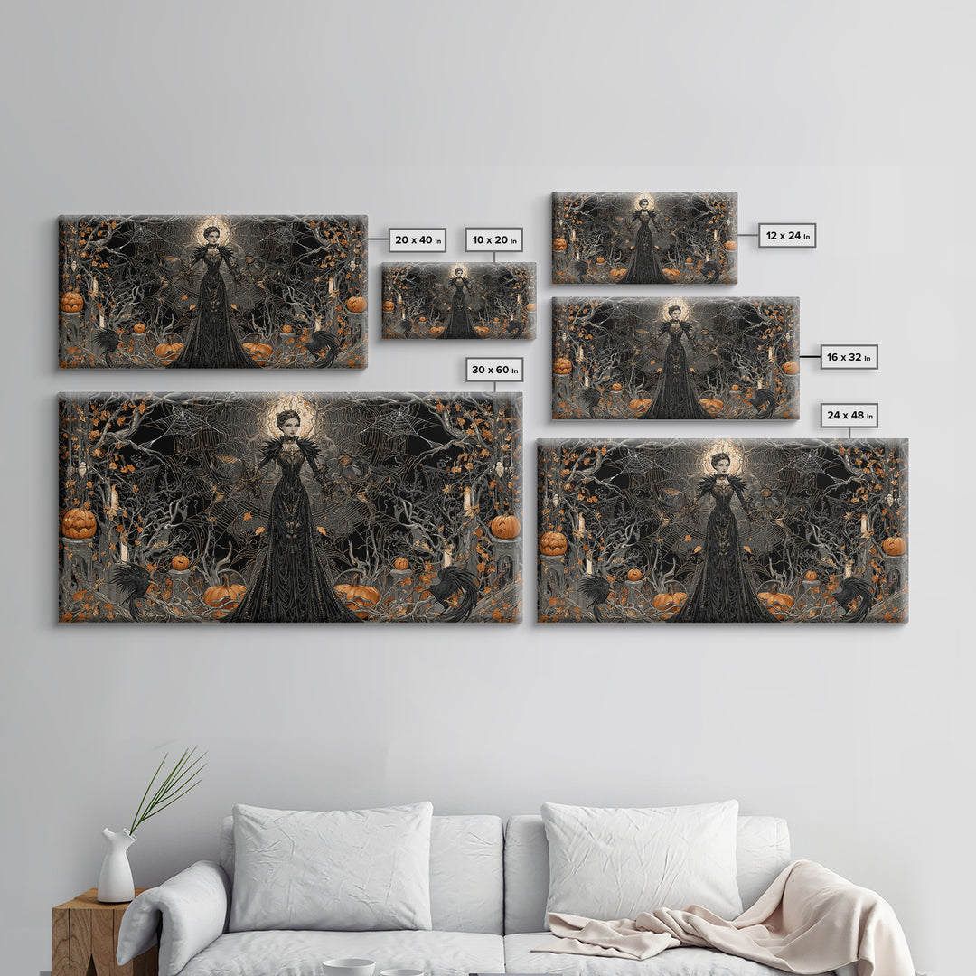 The Spider Queen, Wide Panoramic Art, Dark Halloween Decor, Canvas Print, Halloween Wall Decor, Gothic Home Decor, Dark Fantasy Art