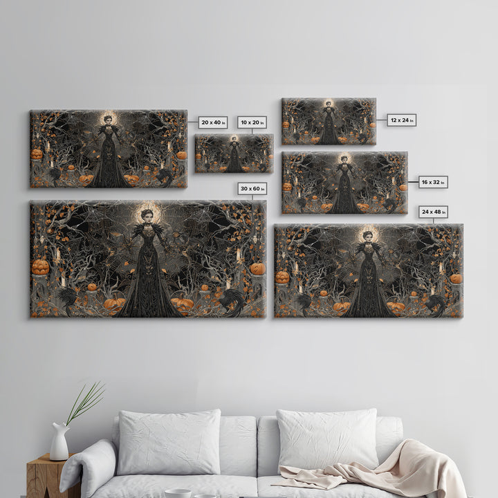 The Spider Queen, Wide Panoramic Art, Dark Halloween Decor, Canvas Print, Halloween Wall Decor, Gothic Home Decor, Dark Fantasy Art