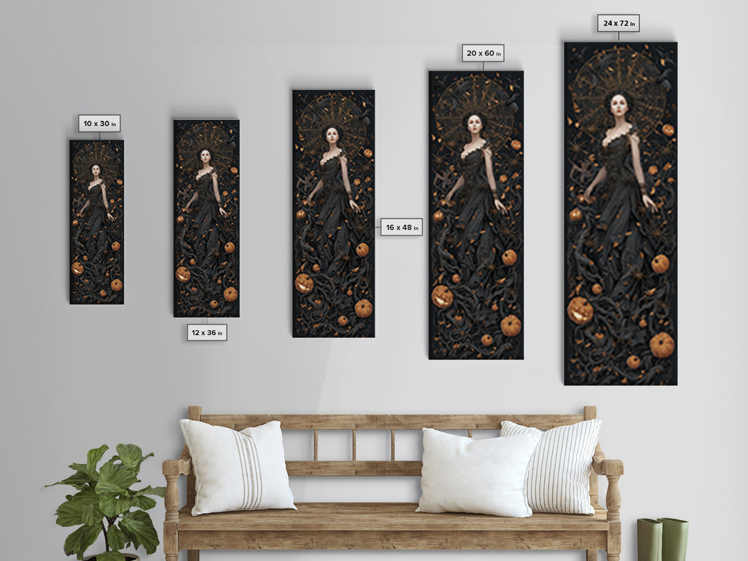 The Spider Queen, Tall Narrow Wall Art, Macabre Wall Art, Framed Canvas Print, Halloween Wall Decor, Gothic Home Decor, Spooky Wall Decor