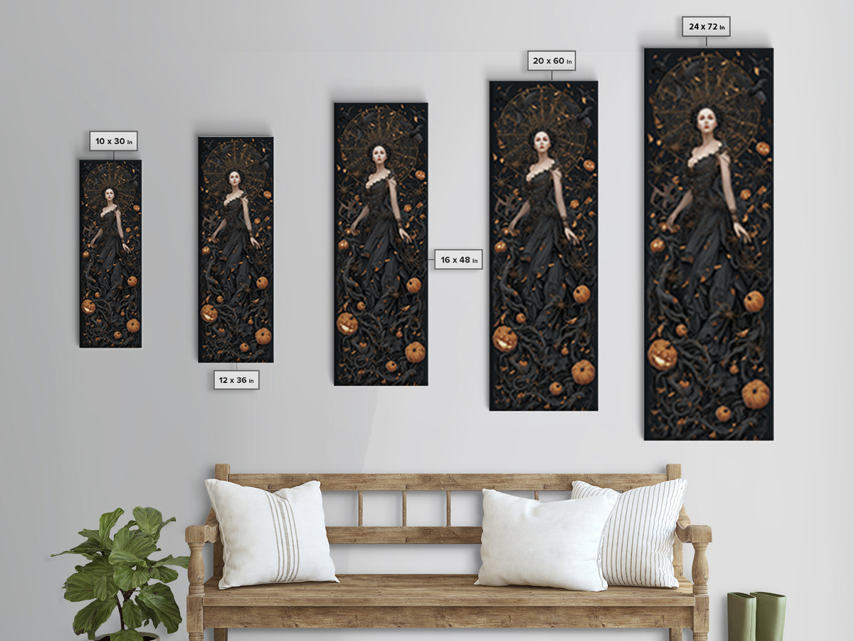 The Spider Queen, Tall Narrow Wall Art, Macabre Wall Art, Framed Canvas Print, Halloween Wall Decor, Gothic Home Decor, Spooky Wall Decor