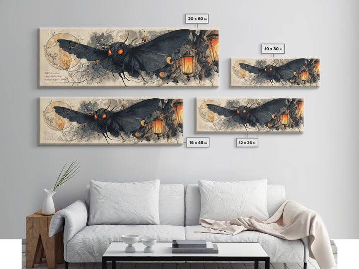 The Red-Eyed Moth Creature, Extra Wide Wall Art, Macabre Wall Art, Framed Canvas Print, Halloween Wall Decor, Gothic Home Decor