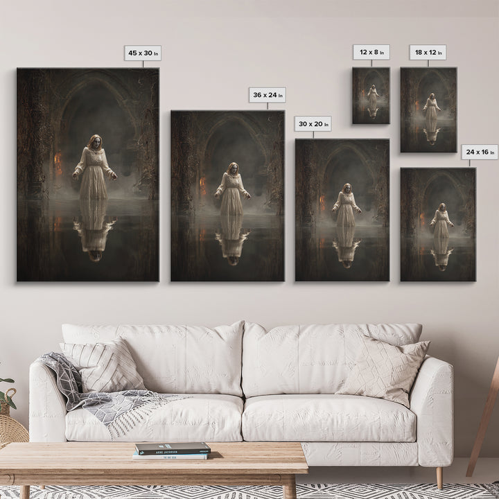 The Lake Phantom, Vertical Wall Art, Spooky Home Decor, Canvas Print, Halloween Wall Decor, Gothic Home Decor, Dark Fantasy Art