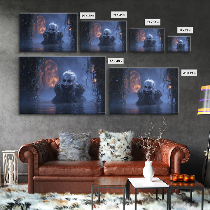 The Lake Phantom, Landscape Wall Art, Macabre Wall Art, Framed Canvas Print, Halloween Wall Decor, Gothic Home Decor, Halloween Wall Art