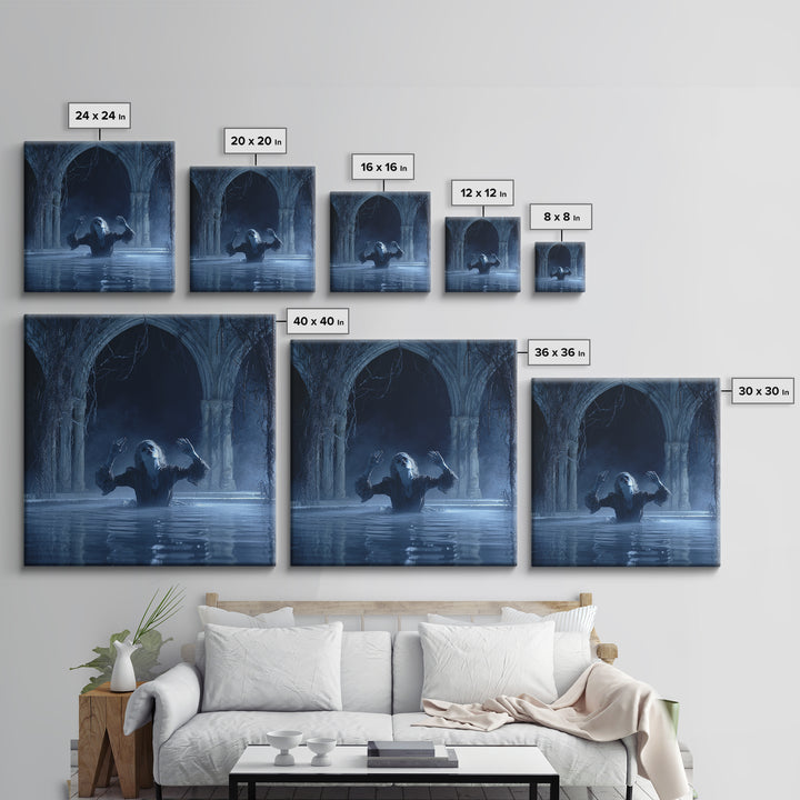 The Lake Phantom, Square Wall Art, Dark Fantasy Wall Art, Canvas Print, Halloween Wall Decor, Gothic Home Decor, Dark Fantasy Art