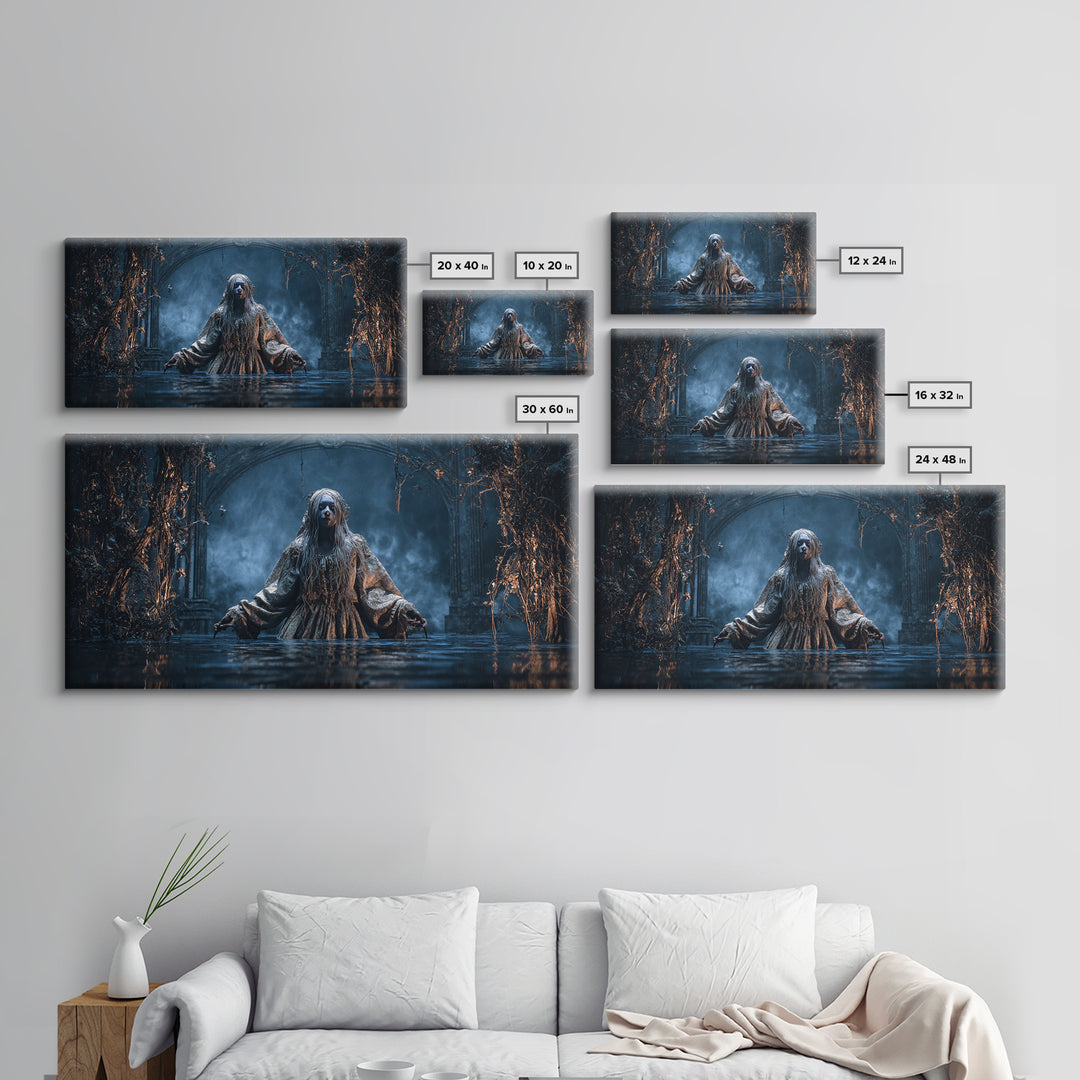 The Lake Phantom, Wide Panoramic Art, Dark Fantasy Wall Art, Canvas Print, Halloween Wall Decor, Gothic Home Decor, Collectible Wall Decor