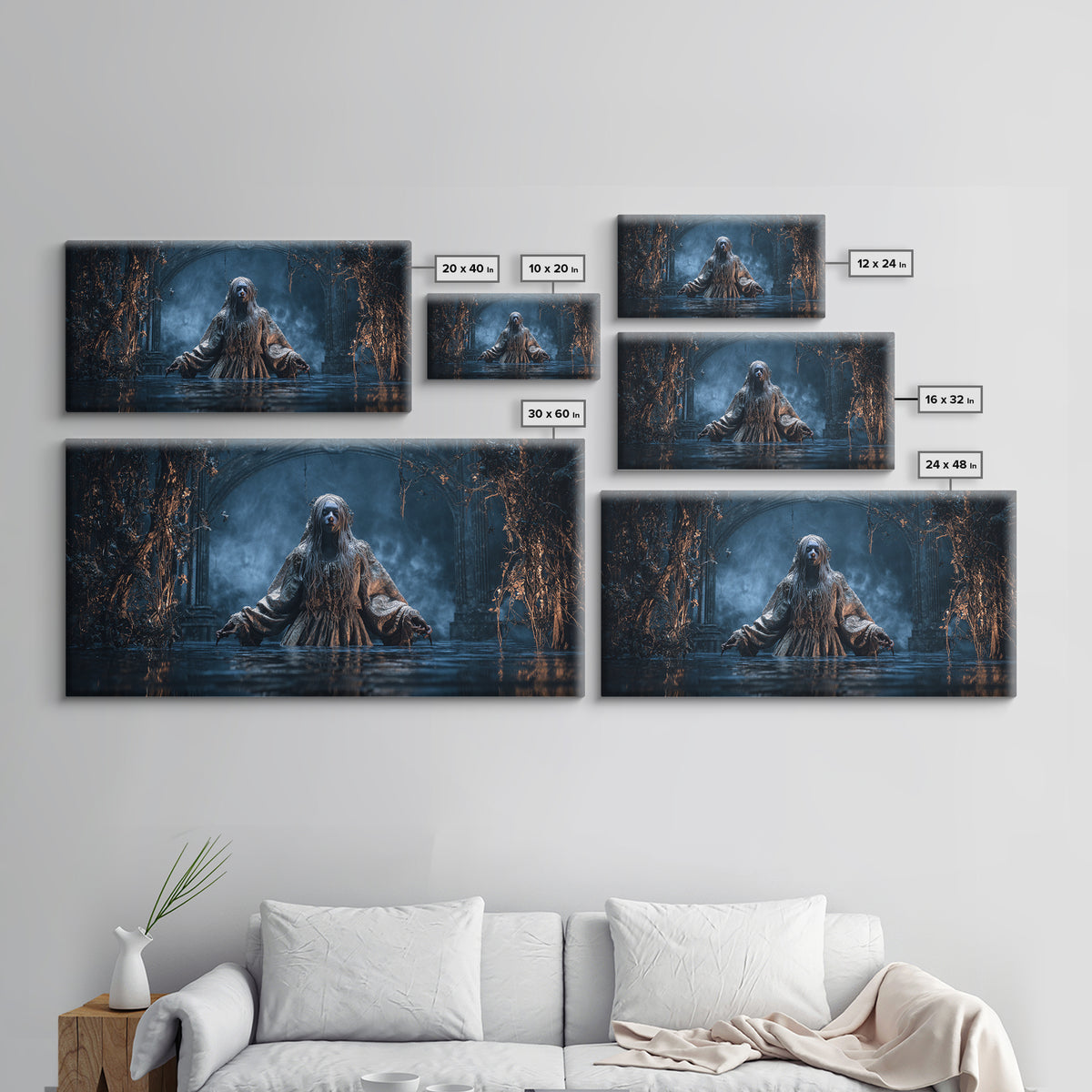 The Lake Phantom, Wide Panoramic Art, Dark Fantasy Wall Art, Canvas Print, Halloween Wall Decor, Gothic Home Decor, Collectible Wall Decor