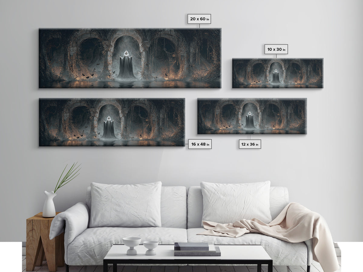 The Lake Phantom, Extra Wide Wall Art, Gothic Horror Wall Art, Framed Canvas Print, Halloween Wall Decor, Gothic Home Decor