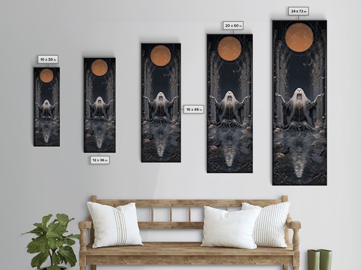 The Lake Phantom, Tall Narrow Wall Art, Dark Halloween Decor, Canvas Print, Halloween Wall Decor, Gothic Home Decor, Spooky Wall Decor