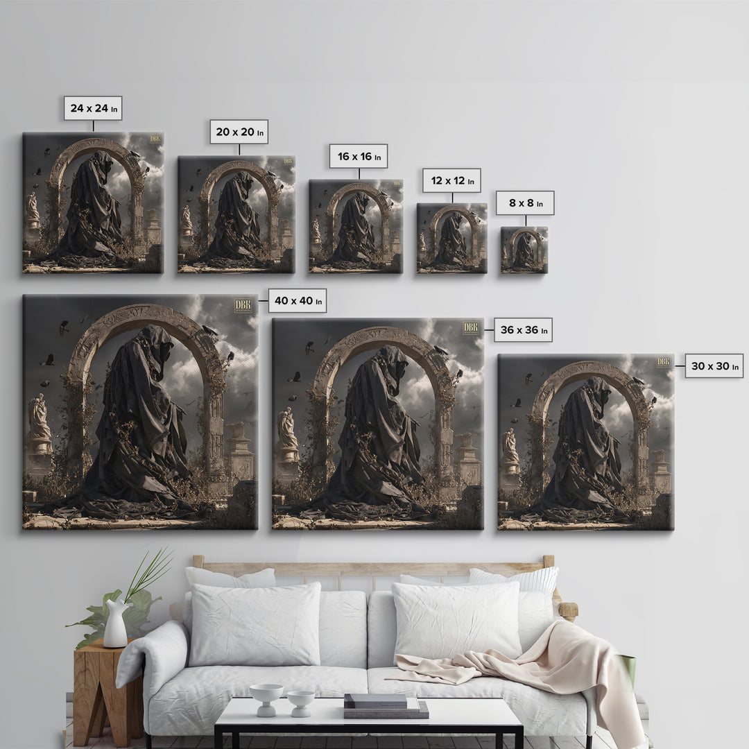 The Stone-Circle Spirit, Square Wall Art, Macabre Wall Art, Framed Canvas Print, Halloween Wall Decor, Gothic Home Decor, Horror Wall Art