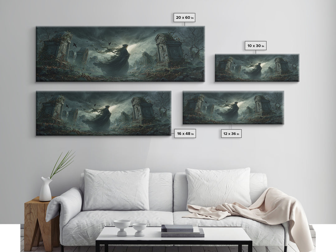 The Stone-Circle Spirit, Extra Wide Wall Art, Macabre Wall Art, Framed Canvas Print, Halloween Wall Decor, Gothic Home Decor