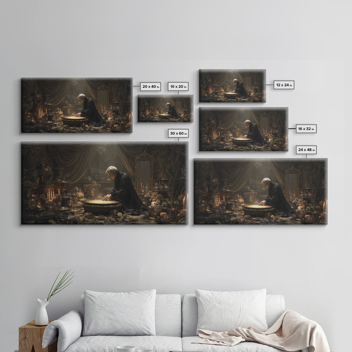 The Cave Oracle, Wide Panoramic Art, Haunted Gothic Art, Framed Canvas Print, Halloween Wall Decor, Gothic Home Decor