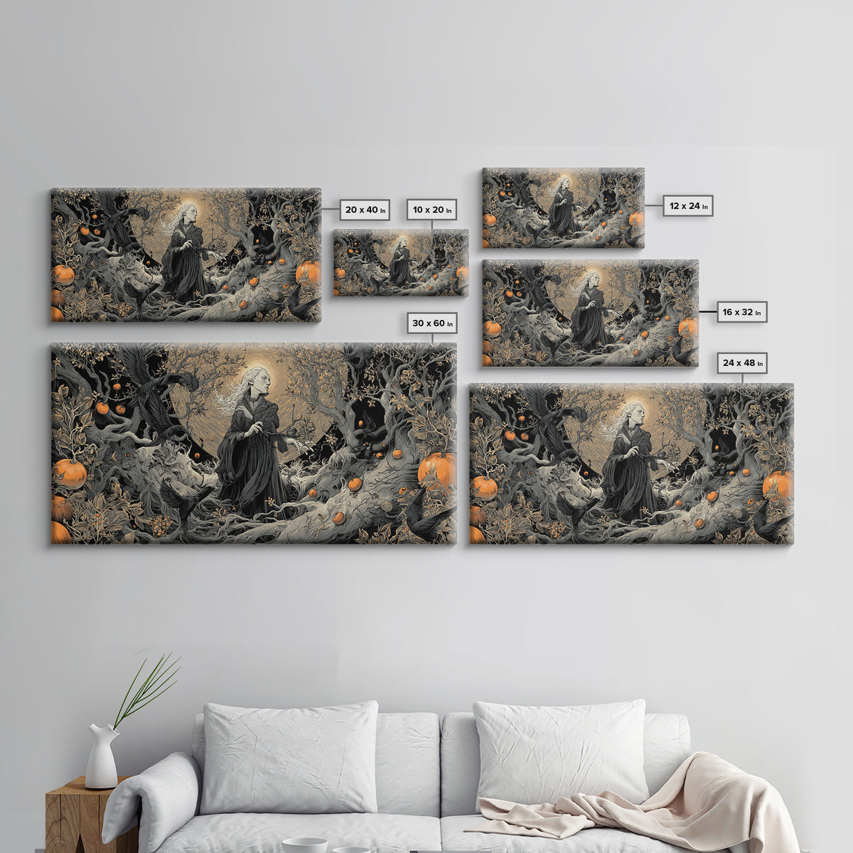 The Orchard Hag, Wide Panoramic Art, Gothic Horror Wall Art, Framed Canvas Print, Halloween Wall Decor, Gothic Home Decor